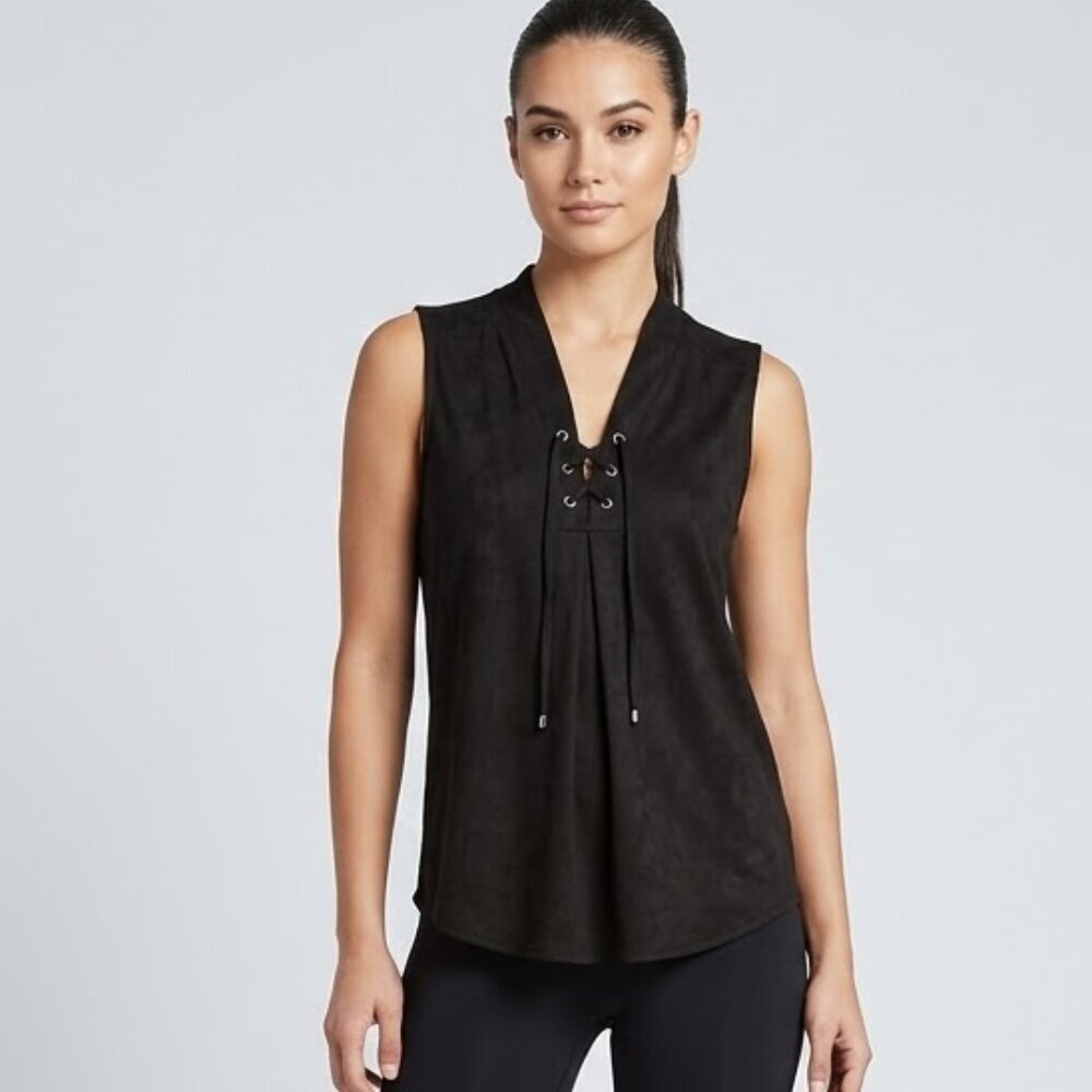 Black Sleeveless Lace-Up V-Neck Women’s Top